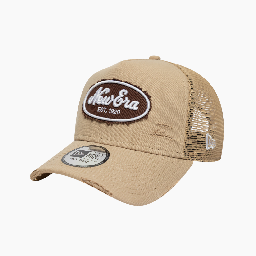 New Era - Trucker Oval Canvas Beige Distressed
